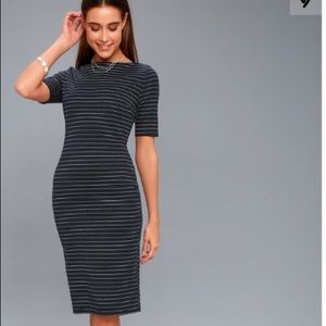 Lulus Navy Blue Striped Midi Dress